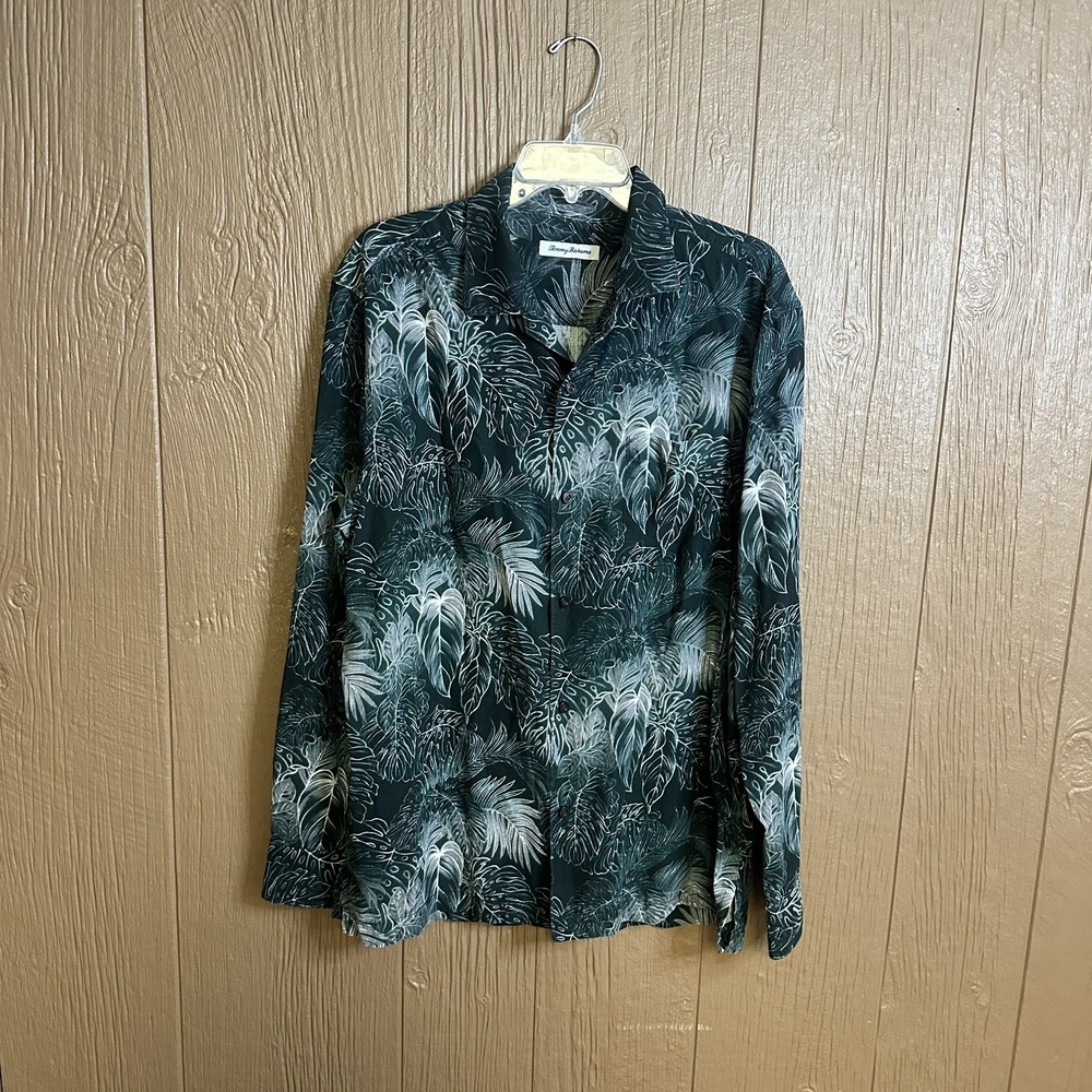 Tommy Bahama Men Luminescent Fronds Silk Hawaiian Shirt Button Down Sz L Vaca